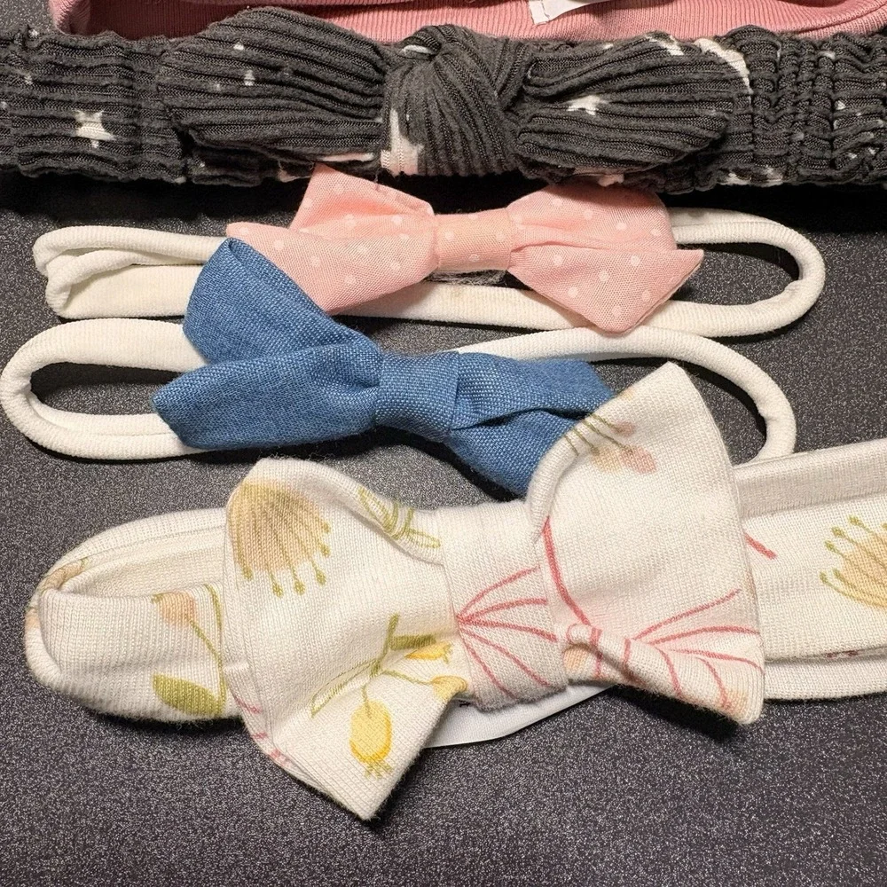 Lot of 6 Multicolor Baby Headbands‎ with Bows, Nylon Polyester,variety Styles.